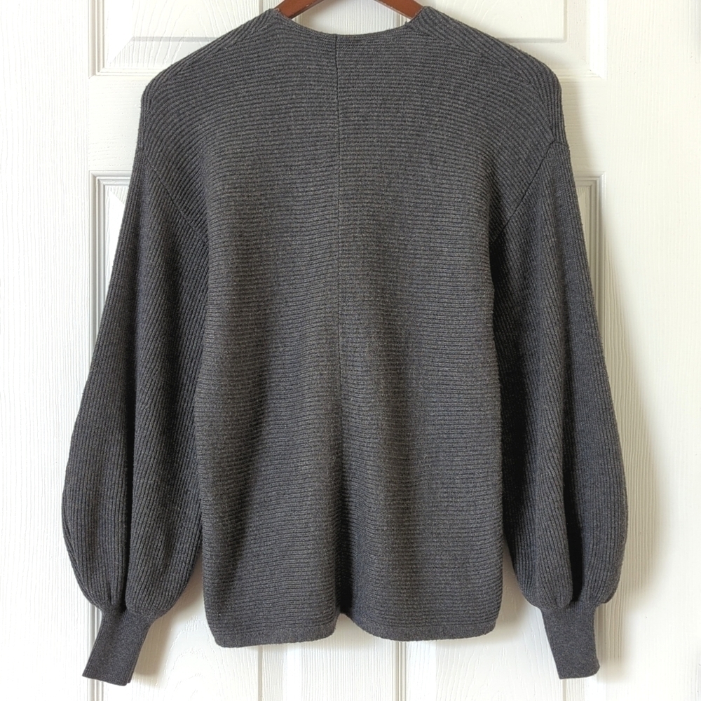1. State Lightweight Ribbed Knit Long Balloon Sleeve V-neck Sweater Gray XXS - Picture 11 of 12